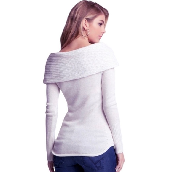 Bebe Black Shimmer Luxe Midtown Cowl Neck Off The Shoulder Sweater Size Small - Picture 2 of 10